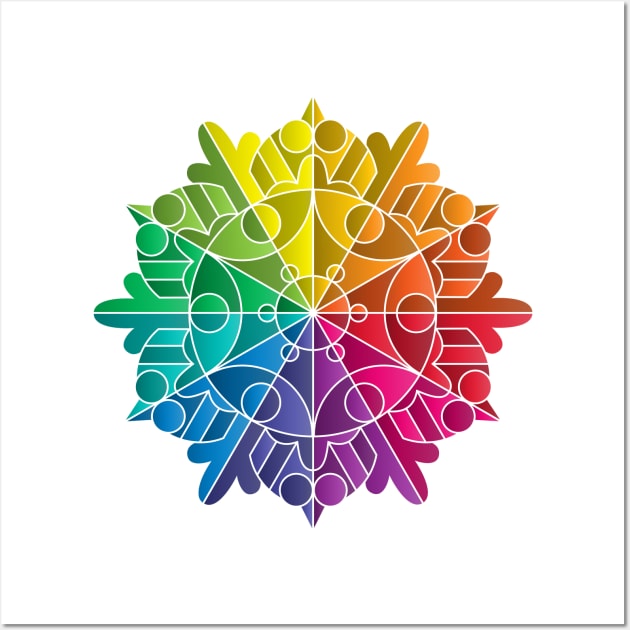 Rainbow Color Wheel Prism Mandala Snowflake Wall Art by RYSHU 